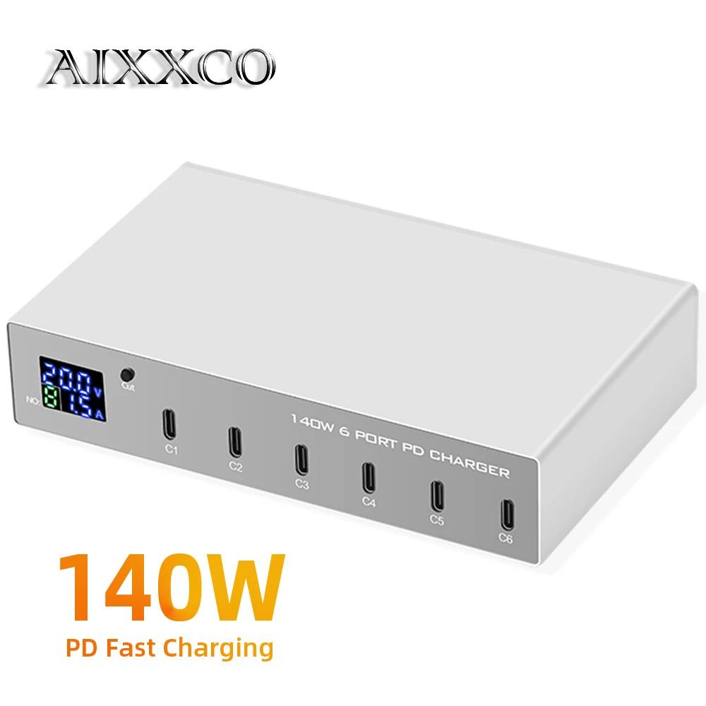 AIXXCO-140W 6  1 PD  , 3.0 USB C ޼  ̼,  Ʈ Ÿc 30W